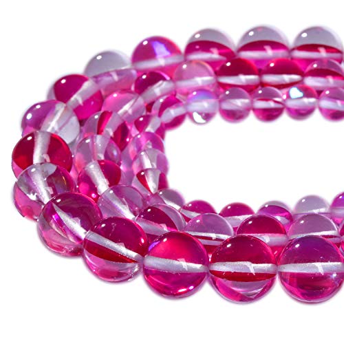 Asingeloo 60 Stück 6 mm rote Engel-Aura-Perlen runde Edelsteinperlen polierte Meerjungfrau-Aura-Mondstein-Perlen glatter Stein lose Perlen Kristallquarz für DIY Schmuckherstellung 1 Strang 38,1 cm von Asingeloo