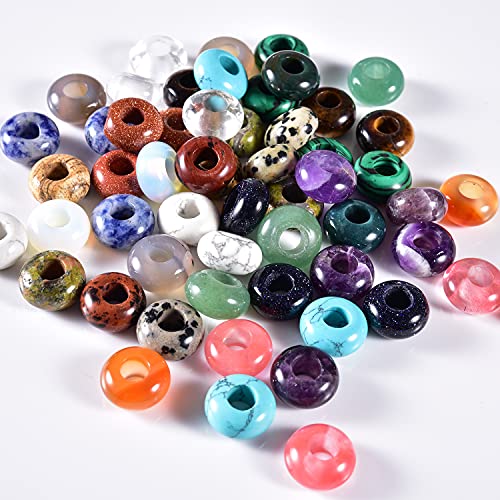 Asingeloo Natural Multicolor Stone Beads Großes Loch (5-6 Mm) Polierte Europäische Rondelle-Perlen Für Charm-Armbänder, Schmuckherstellung, 8 x 14 Mm, Packung Mit 50 Stück von Asingeloo