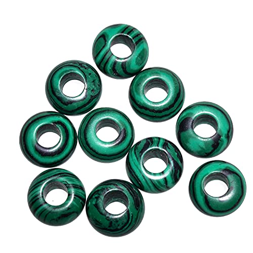 Asingeloo Synthetic Green Malachite Steinperlen Großes Loch (5-6mm) Polierte Rondelle Europäische Perlen Für Charm Armbänder, Schmuckherstellung, 8X14mm, Packung Mit 25 Stück von Asingeloo