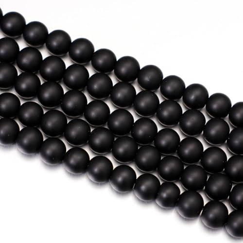 Asingeloo Wunderschöne 6 mm matte Onyx-Perlen, schwarze Achat-Edelsteinperlen für DIY-Schmuckherstellung, Energiestein, Heilkraft, Kristallstein, 38,1 cm/Strang von Asingeloo