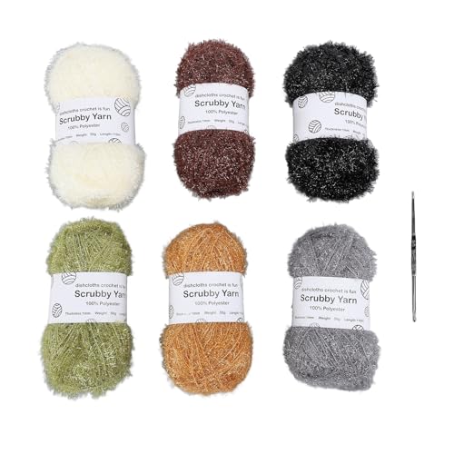 6 Rollen Scrubby-Garn Zum Häkeln von Geschirrtüchern, Funkelnd und Bezaubernd, Verschiedene Farben, Scrubby-Streifen, Polyester-Scrub-Garn Zum Stricken, Weben, Häkeln, von Asixxsix