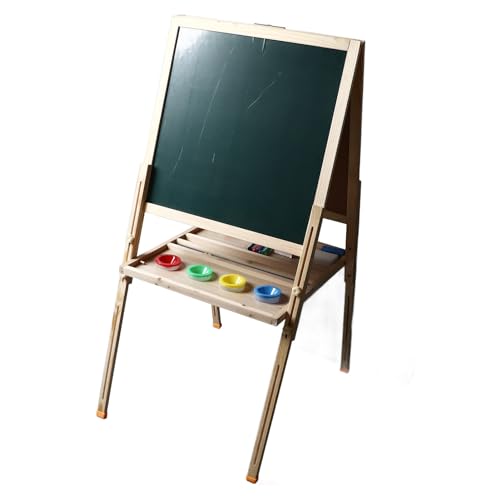 Kunststaffelei für Kinder, Doppelseitige Staffelei, Whiteboard und Kreidetafel aus Holz, Löschbare Magnetische Standstaffelei für Kinder, Design Zum Aufhängen an der Wand von Asixxsix