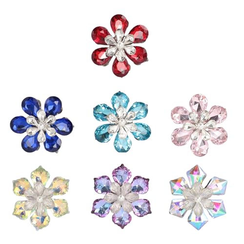 Strassverzierungen, 7PCS Blume Strasssteine bunte Flatback St rass Knöpfe nähen auf Strasssteine elegante Blume Klaue Strasssteine für Kleidung Nähen Zubehör Handwerk von Asixxsix