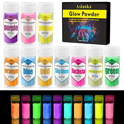 Aslanka 10×20g Fluoreszierendes Pulver Selbstleuchtend, leuchtendes Perfekt für Epoxidharz Sicheres ungiftiges Fluoreszenzmittel für Schleim, Nägel, Acrylfarbe, Kunst, Basteln von Aslanka