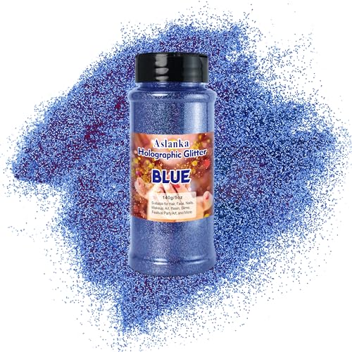 Aslanka 140g Holographische glitzerpulver, Blau Glitzerpuder Glitzer Pulver Glitter Bunte Irisierende für Nagelkunst, Epoxidharz, Lidschatten, Gesicht, Basteln, DIY von Aslanka