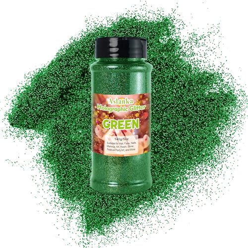 Aslanka 140g Holographische glitzerpulver, Grün Glitzerpuder Glitzer Pulver Glitter Bunte Irisierende für Nagelkunst, Epoxidharz, Lidschatten, Gesicht, Basteln, DIY von Aslanka