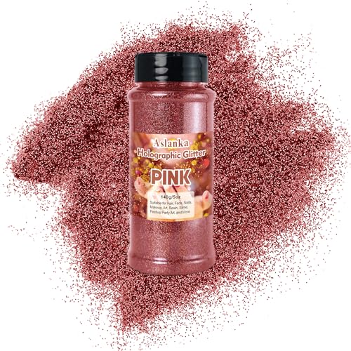 Aslanka 140g Holographische glitzerpulver, Rosa Glitzerpuder Glitzer Pulver Glitter Bunte Irisierende für Nagelkunst, Epoxidharz, Lidschatten, Gesicht, Basteln, DIY von Aslanka