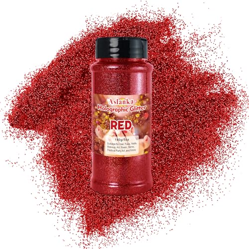 Aslanka 140g Holographische glitzerpulver, Rot Glitzerpuder Glitzer Pulver Glitter Bunte Irisierende für Nagelkunst, Epoxidharz, Lidschatten, Gesicht, Basteln, DIY von Aslanka