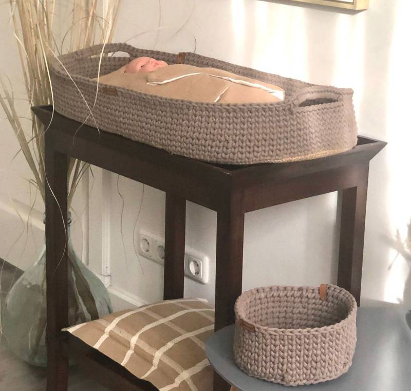 Baby Wickelkorb Mit Auflage Juteboden Baumwolle Eingerahmt, Optional Windel Aufbewahrungsbox, Wickelunterlage von Aslydreamshop