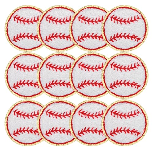 Baseball-Flicken zum Aufbügeln, bestickte Applikation zum Aufnähen, goldene Kanten, Baseball-Patches zum Aufbügeln für Kleidung, Hosen, Rucksäcke, Hüte, Jeans, Softball-Flicken zum Aufbügeln, 12 Stück von Asofelk