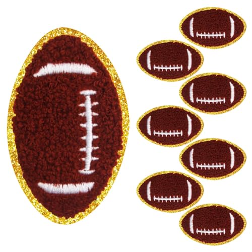 Fußball-Flicken zum Aufbügeln, 8,9 x 4,8 cm, zum Aufbügeln mit goldenen Paillettenrändern, bestickte Applikation, Pailletten-Fußball-Aufnäher für Hüte, Jacken, Jeans, Taschen, Reparatur, 7 Stück von Asofelk