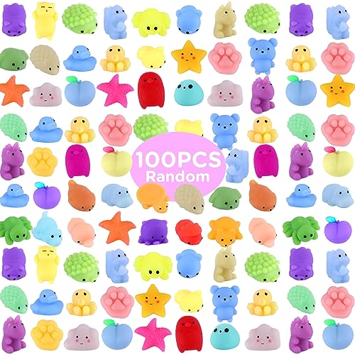 100 Pcs Mochi Squeeze Animal Toys (Random) Easter Egg Basket Fillers Kawaii Squeeeze Toy for Kids, Mini Soft Stress Relief Toys for Birthday Party Favors Classroom Prize, Pinata Loot Goodie Bag Filler von Asona