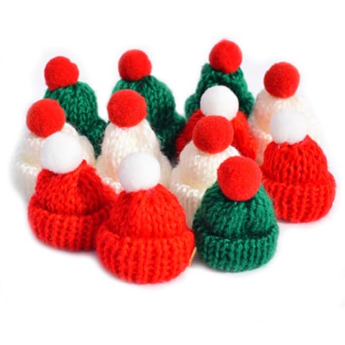 AstarFavor 100 Stück Mini Weihnachtsmütze,Kleine Weihnachtliche Strickmütze Nikolausmütze Klein für Weihnachten Weinflasche Abdeckung, Weihnachtsfeiern von AstarFavor