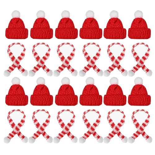 AstarFavor 50 Stück Mini Weihnachtsmütze und Schal Set,Kleine Weihnachtliche Strickmütze Nikolausmütze Klein für Weihnachten Weinflasche Abdeckung, Weihnachtsfeiern von AstarFavor