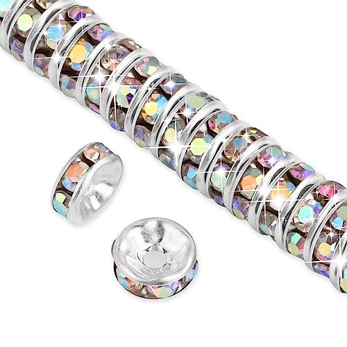 200 Stück Funkelnde Glasperlen zum Auffädeln, 8mm Zwischenperlen Metall Spacer Perlen Bunte Kristall Rondelle Strass Glitzerperlen für stilvollen Schmuck Armbänder Ohrringe Halskette von ASTER