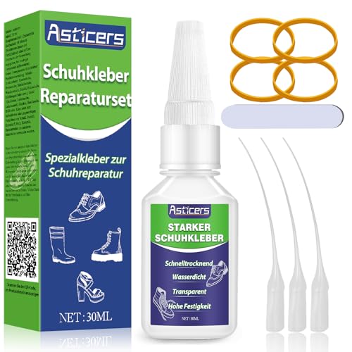 Schuhkleber, Transparenter Schuhsohlen Kleber, Extra Stark Wasserfest, Zum Reparieren Von Getragenen Schuhen, Stiefeln, Leder Usw (Schuhkleber 30g, 1) von Asticers