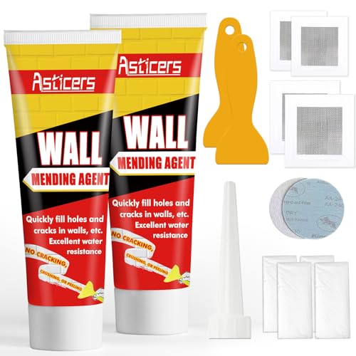 Wandfüller-Set, wasserdichter Spachtel für Wände, Safemend Wandreparaturmittel mit Schaber zum Füllen der Risse und Putzoberfläche, hochfeste Gipsreparatur von kleinen Löchern in der Wand (2er-Pack) von Asticers