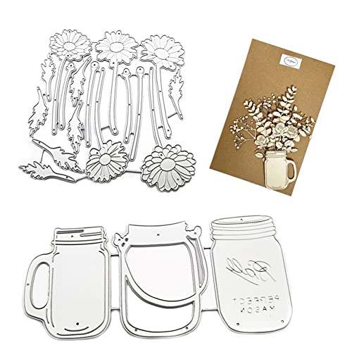 2 Stück Weihnachten Stanzformen Stanzmaschine Stanzschablone Dekoration,Prägeschablonen Schablonen Rahmen Schneiden für Scrapbooking DIY-Karten Papierschablonen Chrysantheme + drei Flaschen von Asudaro