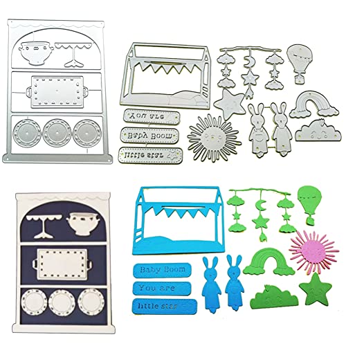 2 Stück Weihnachten Stanzformen Stanzmaschine Stanzschablone Dekoration,Prägeschablonen Schablonen Rahmen Schneiden für Scrapbooking DIY-Karten Papierschablonen Kaninchenbett+Schrank-Set von Asudaro