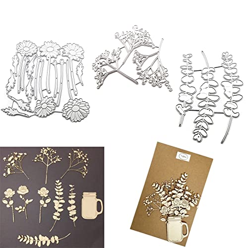 3 Stück Weihnachten Stanzformen Stanzmaschine Stanzschablone Dekoration,Prägeschablonen Schablonen Rahmen Schneiden für Scrapbooking Papierschablonen Blattstreifen+Trockenblumen+Chrysanthemen von Asudaro