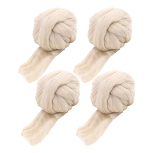 4 Stück Woll roving Masse,Wollvorgarn Natürlicher,Nadelfilz-roving Umherziehende,Wolle Rovinggarn,Wolle Roving Needle Filzwolle Set, Nadelfilzen Wollvorgarn Wollfaser Filzen Kits Filzwolle(Beige) von Asudaro