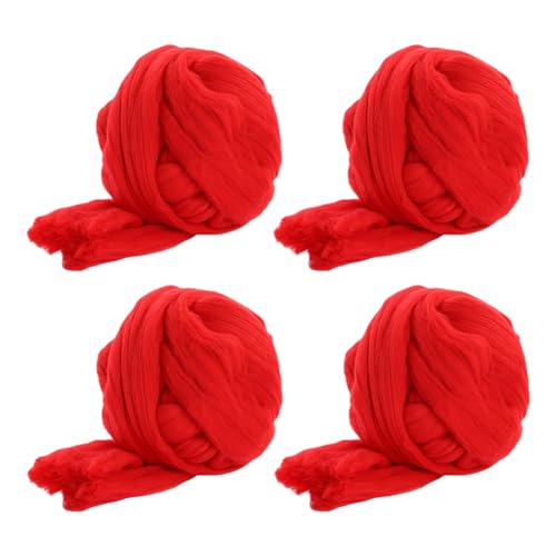 4 Stück Woll roving Masse,Wollvorgarn Natürlicher,Nadelfilz-roving Umherziehende,Wolle Rovinggarn,Wolle Roving Needle Filzwolle Set, Nadelfilzen Wollvorgarn Wollfaser Filzen Kits Filzwolle(Rot) von Asudaro