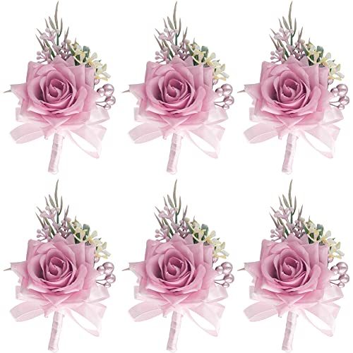 Asudaro Hochzeit Handgelenk Blume Corsage, 6 Stück Bräutigam Boutonniere Ansteckblume Hochzeit Boutonniere Braut Hochzeit Handgelenk Blumen Corsage Rose Boutonniere Handgelenk Blumen Rosa P#01 von Asudaro