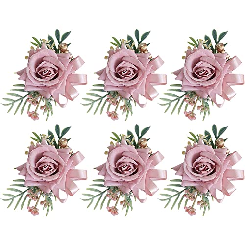 Asudaro Hochzeit Handgelenk Blume Corsage, 6 Stück Bräutigam Boutonniere Ansteckblume Hochzeit Boutonniere Braut Hochzeit Handgelenk Blumen Corsage Rose Boutonniere Handgelenk Blumen Rosa P#02 von Asudaro