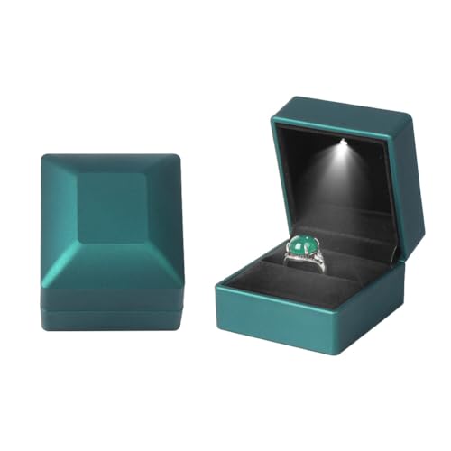 Asudaro LED Jewelry Box, 2Stück Ring Box mit LED Licht Schwarzer Quadratischer Samt Ring Box Tragbare Aufbewahrungsbox Beleuchtete Ring/Anhänger/Armband/Halskette Schmuck Box Grün von Asudaro