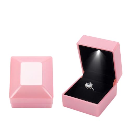 Asudaro LED Jewelry Box, 2Stück Ring Box mit LED Licht Schwarzer Quadratischer Samt Ring Box Tragbare Aufbewahrungsbox Beleuchtete Ring/Anhänger/Armband/Halskette Schmuck Box Pfirsich von Asudaro