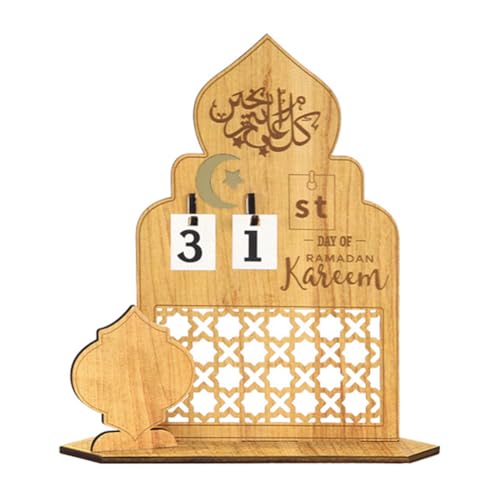 Asudaro Ramadan Kalender Holz 23,3 cm x 25,5 cm Ramadan Kalender für Eid Mubarak Ramadan Deko Eid ul Fitr Countdown Holz Dekorationen Nahen Osten Mond Festival Party Kalender Ornamente von Asudaro