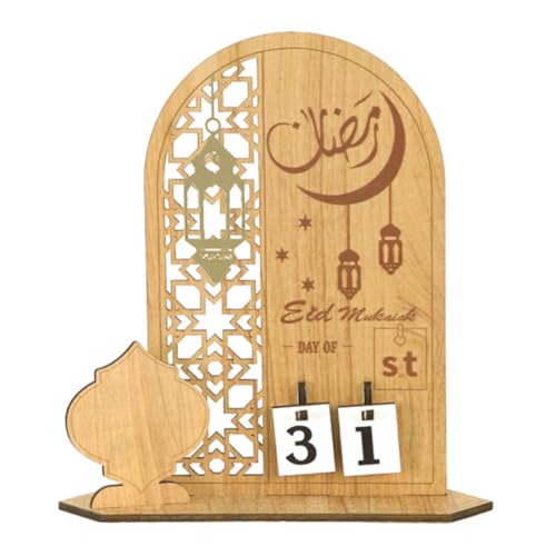 Asudaro Ramadan Kalender Holz 23,3 cm x 25,5 cm Ramadan Kalender für Eid Mubarak Ramadan Deko Eid ul Fitr Countdown Holz Dekorationen Nahen Osten Mond Festival Party Kalender Ornamente von Asudaro