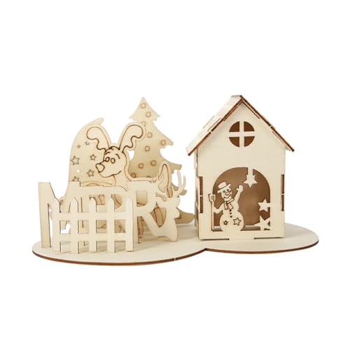 Asudaro Weihnachts-Puzzlehaus zum Selbermachen, 1/4-teiliges Weihnachts-Puzzle-Set Holz Ornamente Weihnachtshaus-Puzzle-Set für Kinder DIY Tischdekoration DIY-Geschenk Kinder von Asudaro