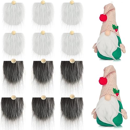 Asudaro Wichtelbärte zum Basteln, 12PCS Weihnachtswichtel Bart Gesichtslose Puppe Bart Fake Bart DIY Dekor Halloween Weihnachtsmann Bart Kunstpelz Stoff Weihnachten Wichtel Zubehör Dunkelgrau+Weiß von Asudaro