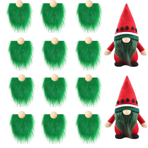 Asudaro Wichtelbärte zum Basteln, 12PCS Weihnachtswichtel Bart Gesichtslose Puppe Bart Fake Bart DIY Dekor Halloween Weihnachtsmann Bart Kunstpelz Stoff Weihnachten Wichtel Zubehör Dunkelgrün von Asudaro