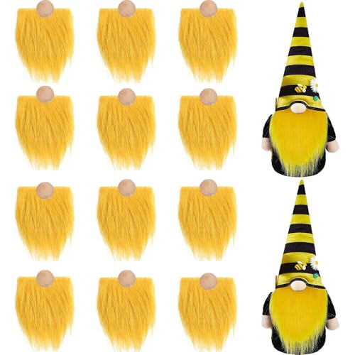 Asudaro Wichtelbärte zum Basteln, 12PCS Weihnachtswichtel Bart Gesichtslose Puppe Bart Fake Bart DIY Dekor Halloween Weihnachtsmann Bart Kunstpelz Stoff Weihnachten Wichtel Zubehör Gelb von Asudaro