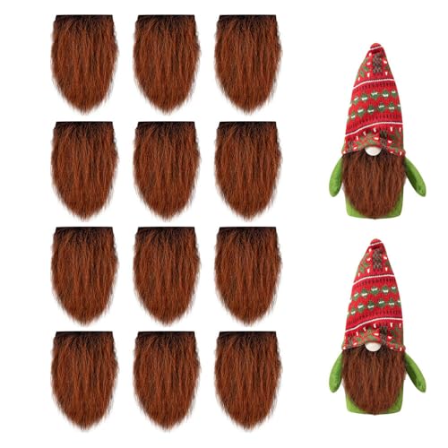 Asudaro Wichtelbärte zum Basteln, 12PCS Weihnachtswichtel Bart Gesichtslose Puppe Bart Fake Bart DIY Dekor Halloween Weihnachtsmann Bart Kunstpelz Stoff Weihnachten Wichtel Zubehör Kaffee von Asudaro