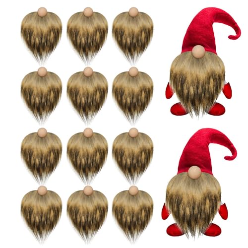 Asudaro Wichtelbärte zum Basteln, 12PCS Weihnachtswichtel Bart Gesichtslose Puppe Bart Fake Bart DIY Dekor Halloween Weihnachtsmann Bart Kunstpelz Stoff Weihnachten Wichtel Zubehör Kamel von Asudaro