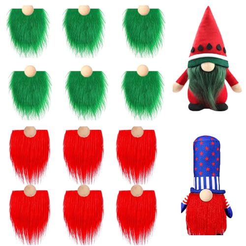 Asudaro Wichtelbärte zum Basteln, 12PCS Weihnachtswichtel Bart Gesichtslose Puppe Bart Fake Bart DIY Dekor Halloween Weihnachtsmann Bart Kunstpelz Stoff Weihnachten Wichtel Zubehör dunkelgrün rot von Asudaro