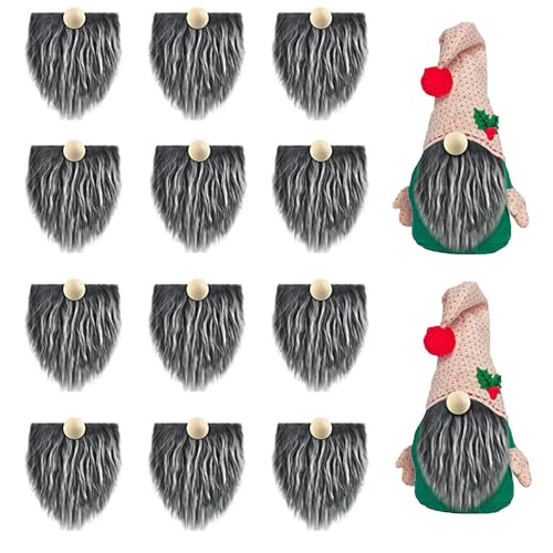 Asudaro Wichtelbärte zum Basteln, 12PCS Weihnachtswichtel Bart Gesichtslose Puppe Bart Fake Bart DIY Dekor Halloween Weihnachtsmann Bart Kunstpelz Stoff Weihnachten Wichtel Zubehör grau 2 von Asudaro