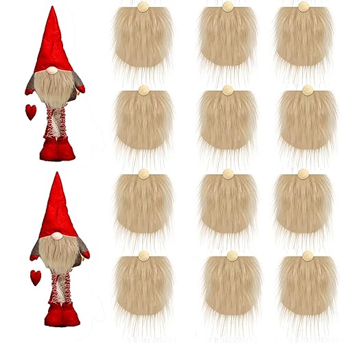 Asudaro Wichtelbärte zum Basteln, 12PCS Weihnachtswichtel Bart Gesichtslose Puppe Bart Fake Bart DIY Dekor Halloween Weihnachtsmann Bart Kunstpelz Stoff Weihnachten Wichtel Zubehör khaki von Asudaro