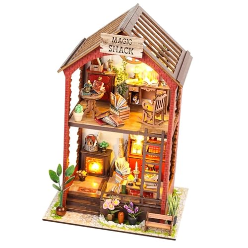 Book Nook Kit,Miniatur Puppenhaus Kit 3D Holzpuzzle Buchecke Bücherregal Dekoration Geschenk Bücherecke Bibliothek Häuser Modellbausätze für Jugendliche und Erwachsene(Martins Bücherzimmer+Kleber) von Asudaro