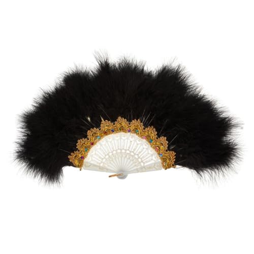 Faltfächer Handfaecher Lolita Federfächer Hochzeitsdekorationsfächer Katzenschwanzfächer 1920s Vintage Stil Retro Handfächer Damen Gatsby Kostüm Flapper Zubehör Schwarz von Asudaro