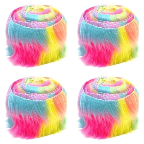 Furry Faux Precut Strips,Asudaro 4Pcs Kunstfell Band Furry Faux Craft Plüschstoff Kunstfell Bordüre Weich und Flauschig Fellband Breite DIY Dekoband Plüsch Trim Stoffroll,5CM*1.5M Bunte Blöcke von Asudaro