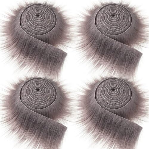 Furry Faux Precut Strips,Asudaro 4Pcs Kunstfell Band Furry Faux Craft Plüschstoff Kunstfell Bordüre Weich und Flauschig Fellband Breite DIY Dekoband Plüsch Trim Stoffroll,5CM*1.5M dunkelgrau von Asudaro