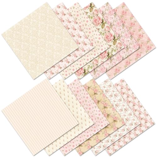 Gemustertes Kartonpapier Asudaro 12er-Pack romantische dekorative Papierbögen Themenpapier Scrapbooking-Zubehör Papier zum Selberbasteln Fotoalbum Tagebuch Scrapbook Dekoratives Papier von Asudaro