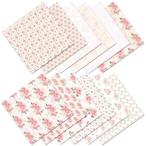 Gemustertes Kartonpapier Asudaro 12er-Pack romantische dekorative Papierbögen Themenpapier Scrapbooking-Zubehör Papier zum Selberbasteln Fotoalbum Tagebuch Scrapbook Dekoratives Papier von Asudaro