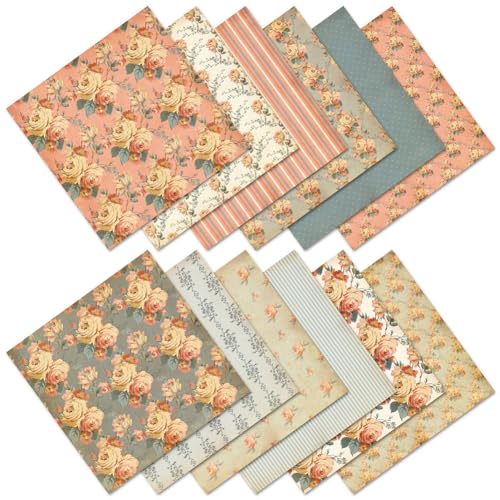 Gemustertes Kartonpapier Asudaro 12er-Pack romantische dekorative Papierbögen Themenpapier Scrapbooking-Zubehör Papier zum Selberbasteln Fotoalbum Tagebuch Scrapbook Dekoratives Papier von Asudaro