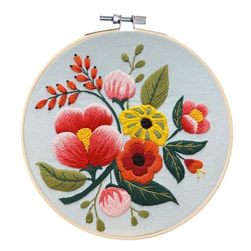 Home Deco Stickerei Kit, Asudaro Cross Starter Kit mit Blumenmuster Stickbilder Kreuzstich Stickerei Starter Kit Anfänger Stickerei Kits mit Kunststoff-Stickrahmen 20CM, für Stickerei-Liebhaber Typ 06 von Asudaro