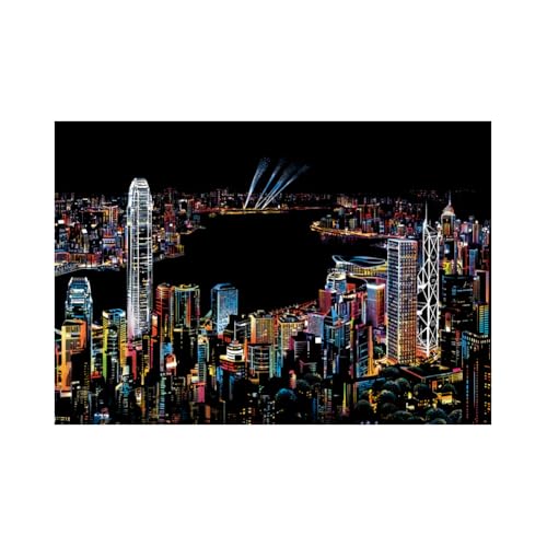 Kratzmalerei Painting Malpapier,Malerei Skizze,City Night Scene, Scratch Painting kreative Geschenk, Scratchboard Kunst,Gravur Art & Craft Set,Scratch Painting,mit 3 Werkzeugen (Victoria Harbour) von Asudaro